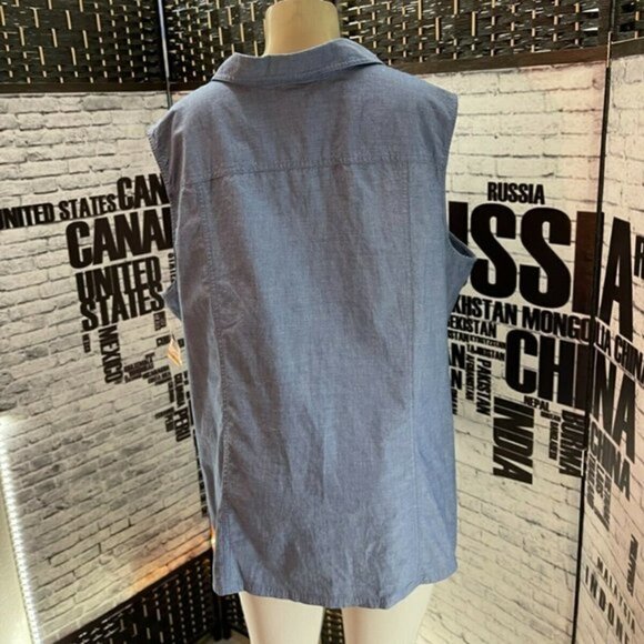 Karen Scott 3X Floral Button Sleeveless Shirt - Picture 4 of 6